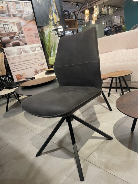 Krzesło obrotowe do jadalni Xooon FRANKY, tapicerowane tkaniną Taurus i miksem skóry w kolorze złamanej czerni (Off-Black)