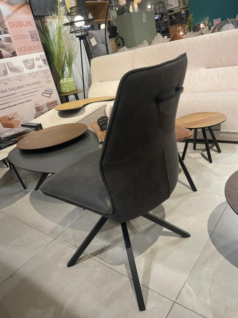 Krzesło obrotowe do jadalni Xooon FRANKY, tapicerowane tkaniną Taurus i miksem skóry w kolorze złamanej czerni (Off-Black)