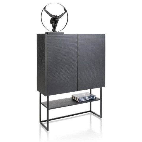 [M] Highboard / Komoda Wysoka CARVING 125 cm, 2-drzwiowa, Fornir Dębowy Castle Black z Reliefem - XOOON