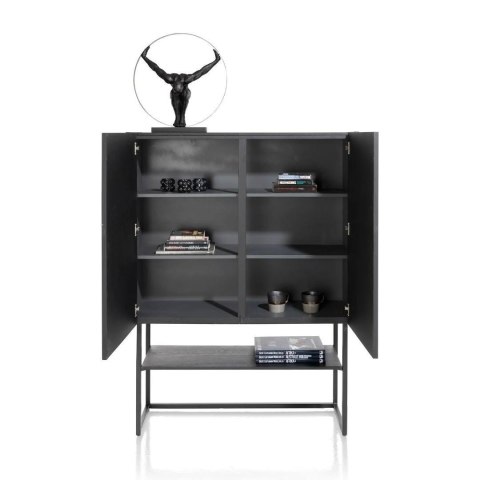 [M] Highboard / Komoda Wysoka CARVING 125 cm, 2-drzwiowa, Fornir Dębowy Castle Black z Reliefem - XOOON