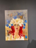 Obraz Ręcznie Malowany "Motyla Aura" - Kobieta w Kwiatach 58x78 cm