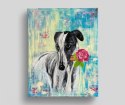 Obraz Ręcznie Malowany "Romantyczny Chart" - Pies z Różą 40x50 cm