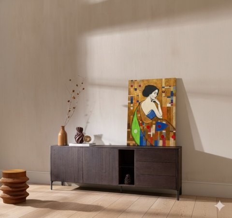 Obraz Ręcznie Malowany "Złota Muza" - Inspirowany Klimtem 100x140 cm