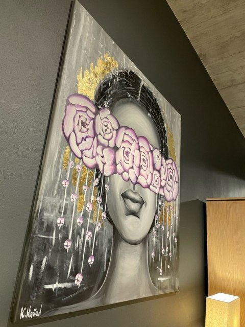 Obraz akrylowy ręcznie malowany w rozmiarze 110x120cm "PEONIA" [K/wyprzedaz50%]