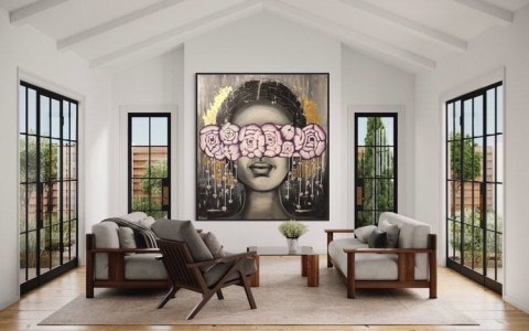 Obraz akrylowy ręcznie malowany w rozmiarze 110x120cm "PEONIA" [K/wyprzedaz50%]