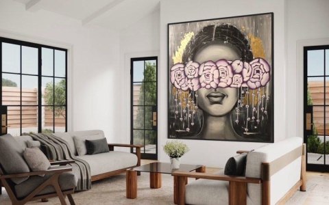 Obraz akrylowy ręcznie malowany w rozmiarze 110x120cm "PEONIA" [K/wyprzedaz50%]