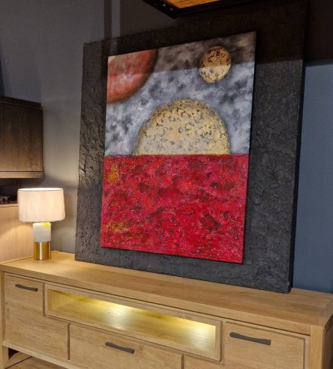 Obraz na Sklejce "Planety 3D" 120x120 cm - Autorska Technika Fakturowa