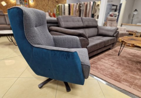 [R] Fotel ROSKILDE Bi-Color: Szara Tkanina Strukturalna Vito + Niebieska Mikrofibra Nubucco