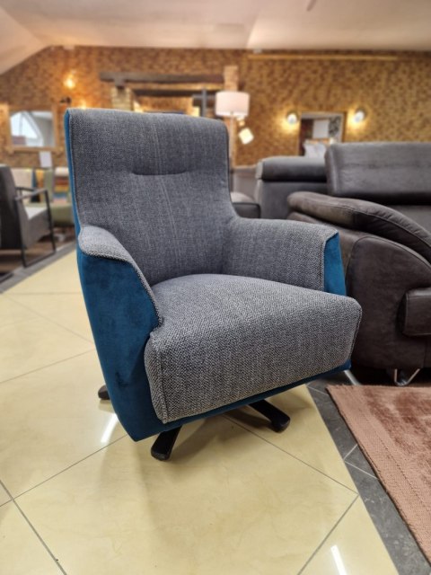 [R] Fotel ROSKILDE Bi-Color: Szara Tkanina Strukturalna Vito + Niebieska Mikrofibra Nubucco