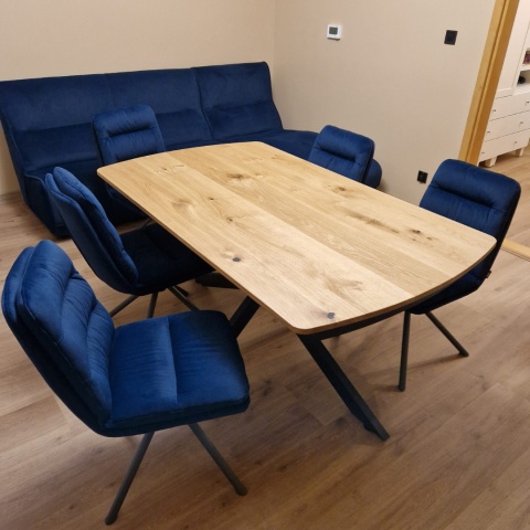 Stół industrialny rozkładany ASPEN 170-230 cm, blat lity dąb, noga pająk