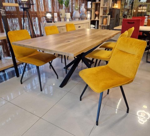 [R, od ręki] Krzesło Habufa BALI, Tapicerka w Kolorze Miodowym/Musztardowym, Nogi Metalowe Czarne