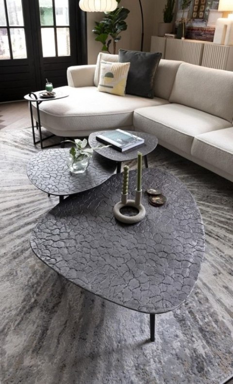 Stolik Boczny/Pomocniczy DORVAL, Metalowy Srebrny, Blat Teksturowany - Henders & Hazel (1671861)