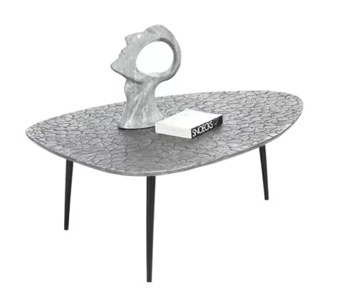 Stolik Kawowy DORVAL, Kształt Organiczny 105x82 cm, Blat Antique Silver, Nogi Czarne - Henders & Hazel