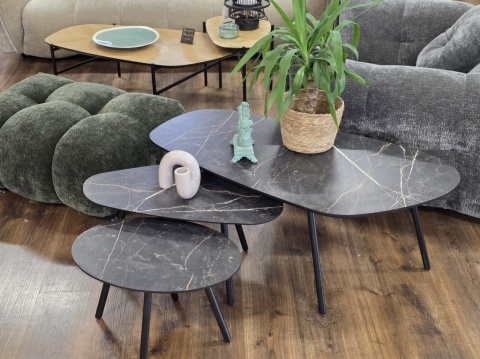Zestaw trzech stolików kawowych Palazio - Blat Primo Laminato o wyglądzie marmuru Onyx