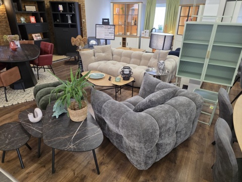 Zestaw trzech stolików kawowych Palazio - Blat Primo Laminato o wyglądzie marmuru Onyx