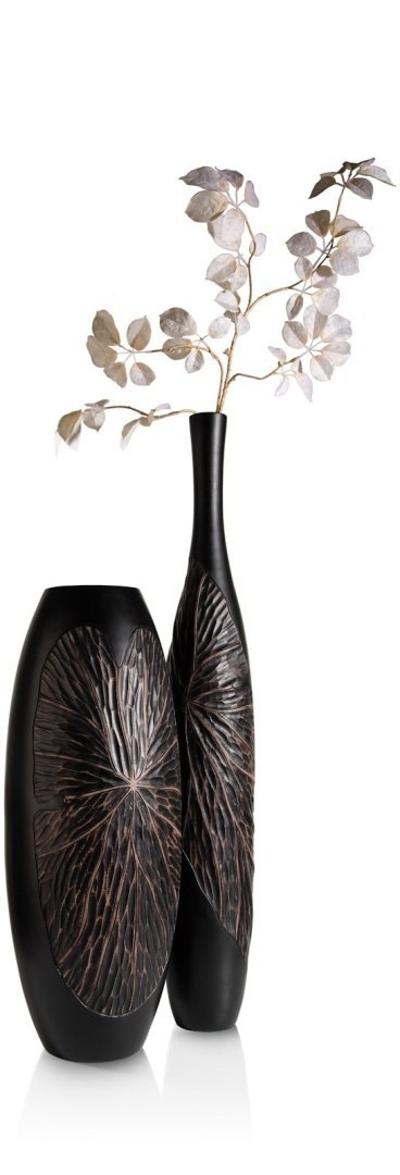 [na zamówienie] Wazon Dekoracyjny Podłogowy FAYE 107 cm, Struktura Liści, Polyresin Czarny - Coco Maison (50035-ZWA)