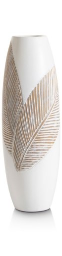 [na zamówienie] Wazon JOLIE 45 cm, Polyresin Biały z Rzeźbionym Motywem Liści - Coco Maison (50031-WIT)