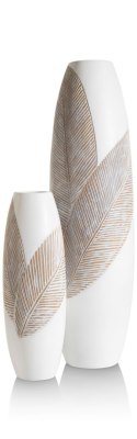 [na zamówienie] Wazon JOLIE 45 cm, Polyresin Biały z Rzeźbionym Motywem Liści - Coco Maison (50031-WIT)