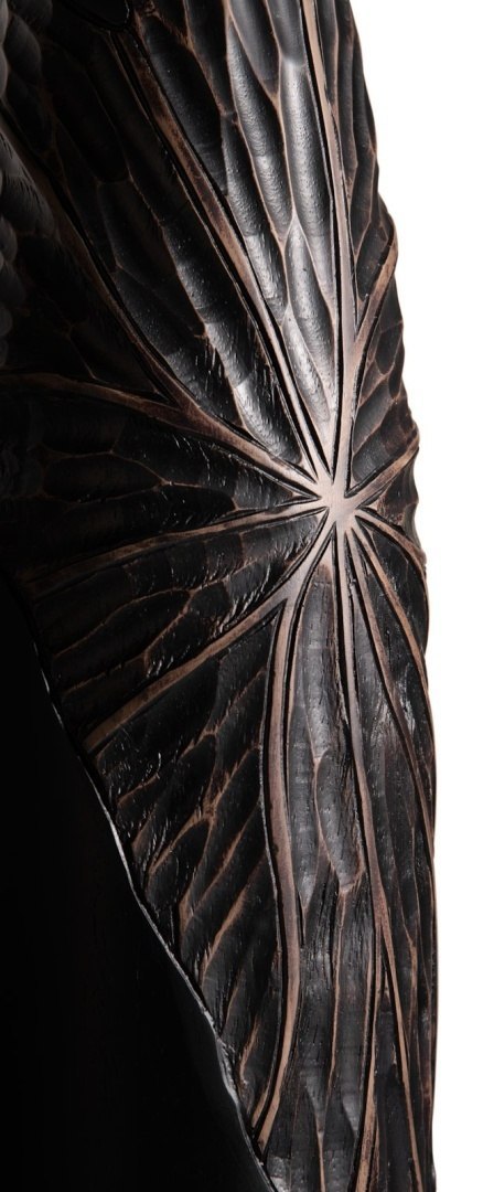 [na zamówienie] Wazon Podłogowy FAYE 75 cm, Szeroki, Struktura Liści, Polyresin Czarny - Coco Maison (50036-ZWA)