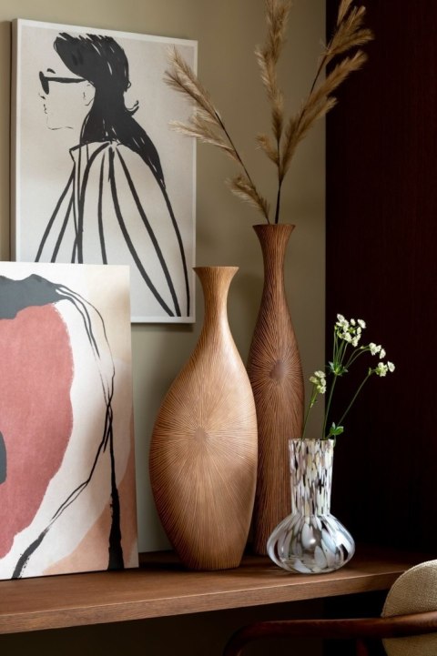 [na zamówienie] Wazon Podłogowy GIGI 83 cm, Smukły, Polyresin w Optyce Drewna - Coco Maison (50038-BRU)