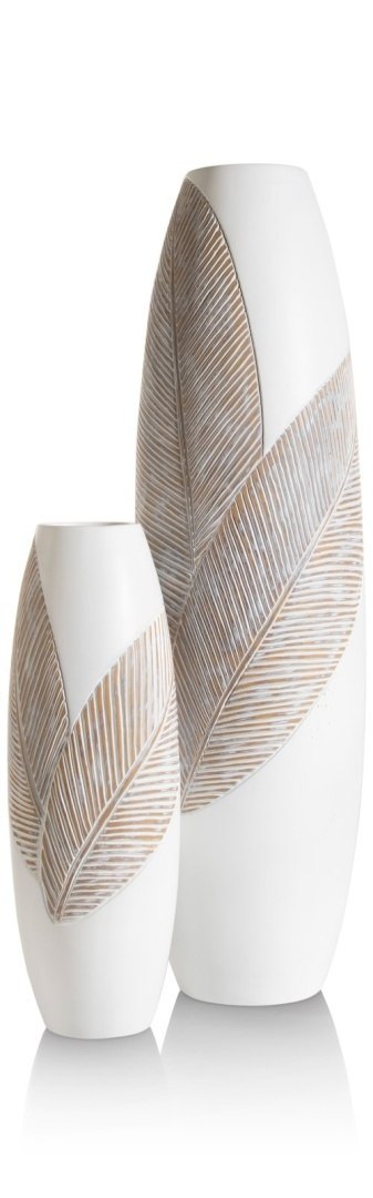 [na zamówienie] Wazon Podłogowy JOLIE 78 cm, Polyresin Biały, Rzeźbiony Motyw Roślinny - Coco Maison (50030-WIT)