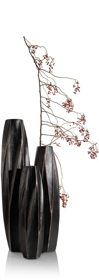 [na zamówienie] Wazon Podłogowy MERLE 81 cm, Prostokątny, Struktura Linearna, Polyresin Czarny - Coco Maison (50027-ZWA)