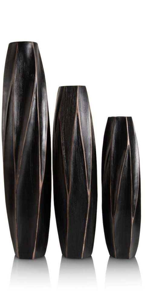 [na zamówienie] Wazon Podłogowy MERLE 81 cm, Prostokątny, Struktura Linearna, Polyresin Czarny - Coco Maison (50027-ZWA)