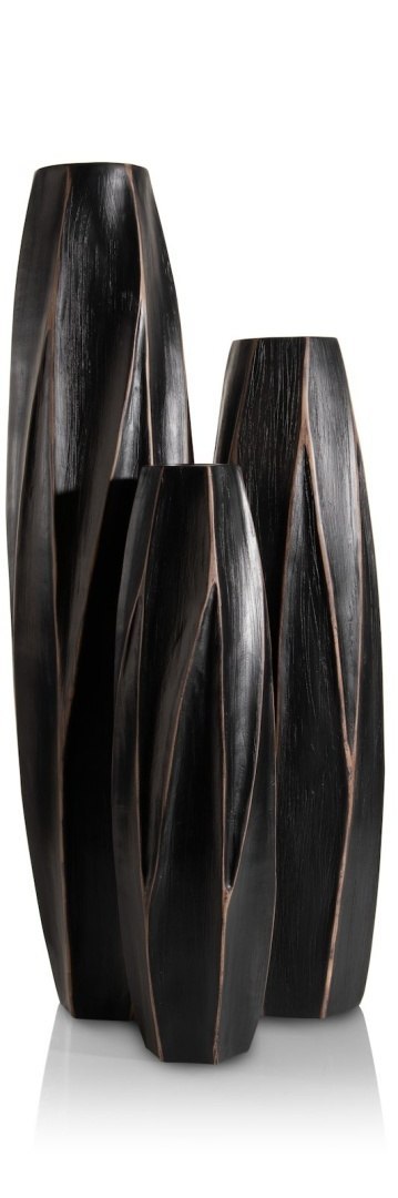 [na zamówienie] Wazon Podłogowy MERLE 81 cm, Prostokątny, Struktura Linearna, Polyresin Czarny - Coco Maison (50027-ZWA)