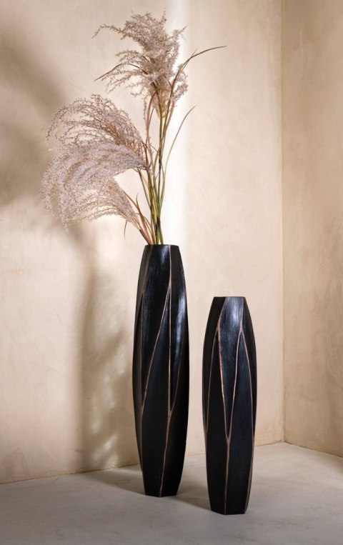 [na zamówienie] Wazon Podłogowy MERLE 81 cm, Prostokątny, Struktura Linearna, Polyresin Czarny - Coco Maison (50027-ZWA)
