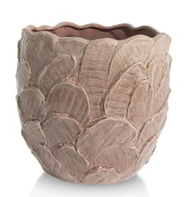 Donica Ceramiczna Jule 40 cm - Fioletowo-Różowa z Reliefem Liści | Coco Maison