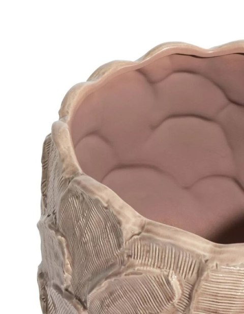 Donica Ceramiczna Jule 40 cm - Fioletowo-Różowa z Reliefem Liści | Coco Maison