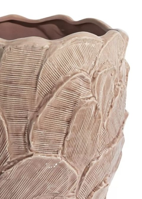 Donica Ceramiczna Jule 40 cm - Fioletowo-Różowa z Reliefem Liści | Coco Maison