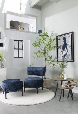 [K] Puf Ronda Niebieski - Połyskujący z Wcięciem na Fotel | Coco Maison