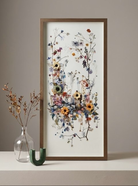 Obraz 3D Fairy Garden 50x104 cm - Suszone Kwiaty w Drewnianej Ramie | Coco Maison