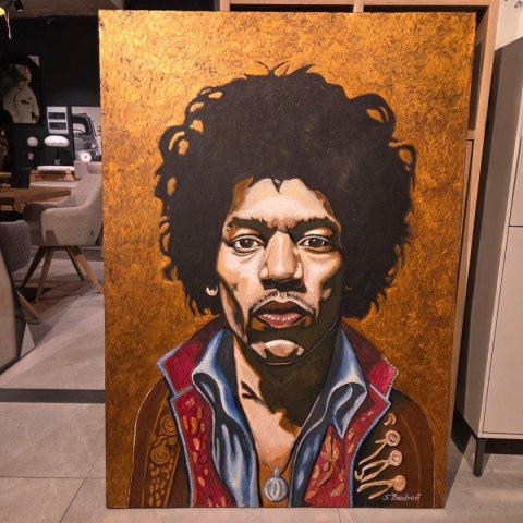 Obraz Ręcznie Malowany na Desce "Voodoo Child" - Jimi Hendrix 103 x 140 cm