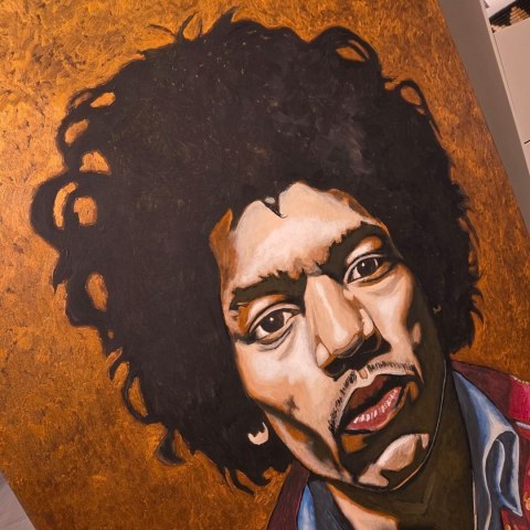 Obraz Ręcznie Malowany na Desce "Voodoo Child" - Jimi Hendrix 103 x 140 cm