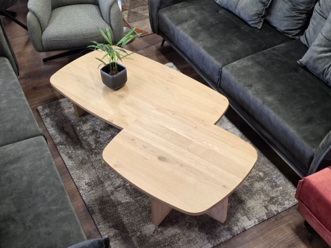 [Od ręki] Komplet stolików kawowych CASTELLO (Zestaw 2 szt.), fornir Dąb Piaskowy (Sand Oak), organiczny kształt