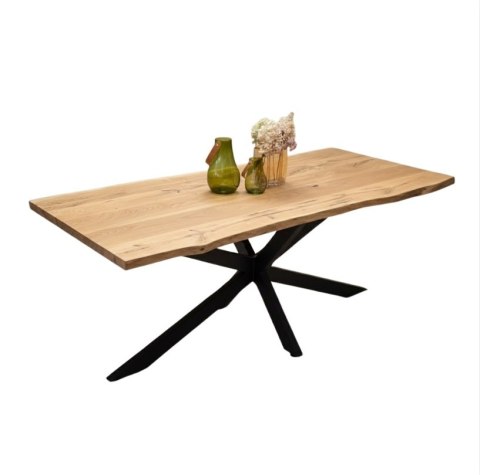 Stół do Jadalni OAKLAND 190x90 cm, Blat Lity Dąb (Live Edge), Noga Metalowa Pająk