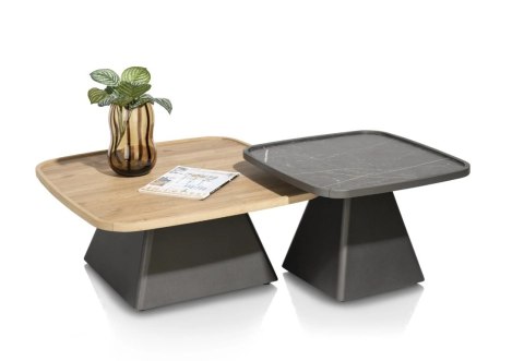 Stolik Kawowy Oskar 60x60 cm - Onyx Marmer HPL | Kolumna Grafit