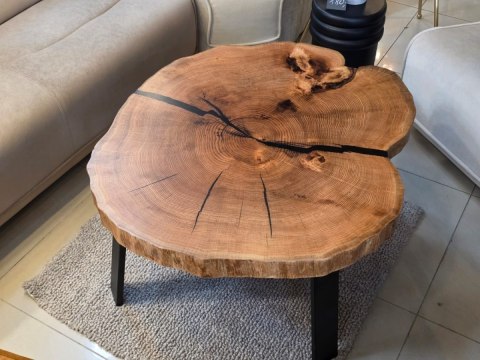 Stolik Kawowy z plastra dęby Massive Oak - Wielki Plaster Dębu w Żywicy (104x90 cm)