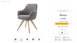 [na zamówienie] Fotel obrotowy Rocco z podłokietnikami, tkanina Brioni boucle kolor szary, nogi dąb naturalny