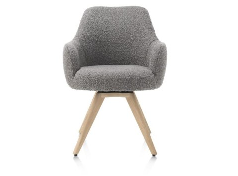 [na zamówienie] Fotel obrotowy Rocco z podłokietnikami, tkanina Brioni boucle kolor szary, nogi dąb naturalny