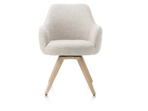 [na zamówienie] Fotel obrotowy Rocco z podłokietnikami, tkanina Brioni boucle kremowy, nogi dąb naturalny