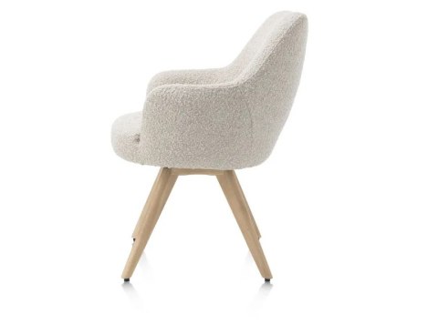 [na zamówienie] Fotel obrotowy Rocco z podłokietnikami, tkanina Brioni boucle kremowy, nogi dąb naturalny