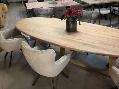 [na zamówienie] Krzesło Jadalniane Obrotowe Joah Habufa (4 Nóżki, Tapicerka Mikrofibra Calabria Champagne/Szenila Enzo)