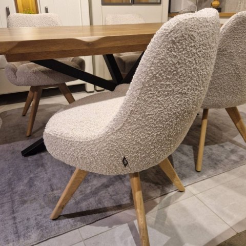 [na zamówienie] Krzesło obrotowe Rocco bez podłokietników, tkanina Brioni boucle kremowy, nogi metal grafit