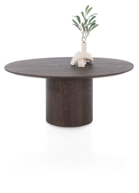 [na zamówienie] Stolik Kawowy TRENTON 80x51 cm, Fornir Dębowy Kolor Clay, Kształt Organiczny, Centralna Noga Stożkowa