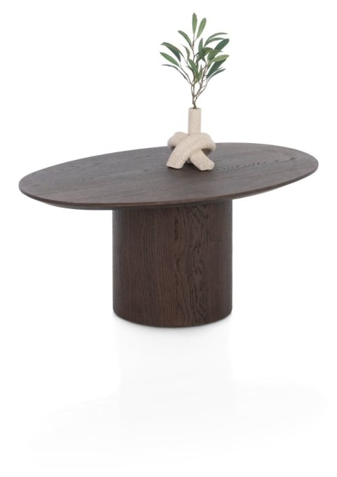 [na zamówienie] Stolik Kawowy TRENTON 80x51 cm, Fornir Dębowy Kolor Clay, Kształt Organiczny, Centralna Noga Stożkowa