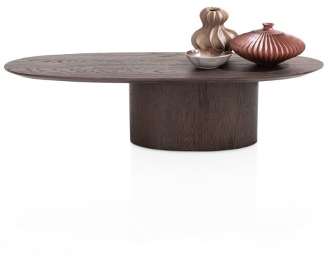 [na zamówienie] Stolik Kawowy TRENTON 80x51 cm, Fornir Dębowy Kolor Clay, Kształt Organiczny, Centralna Noga Stożkowa