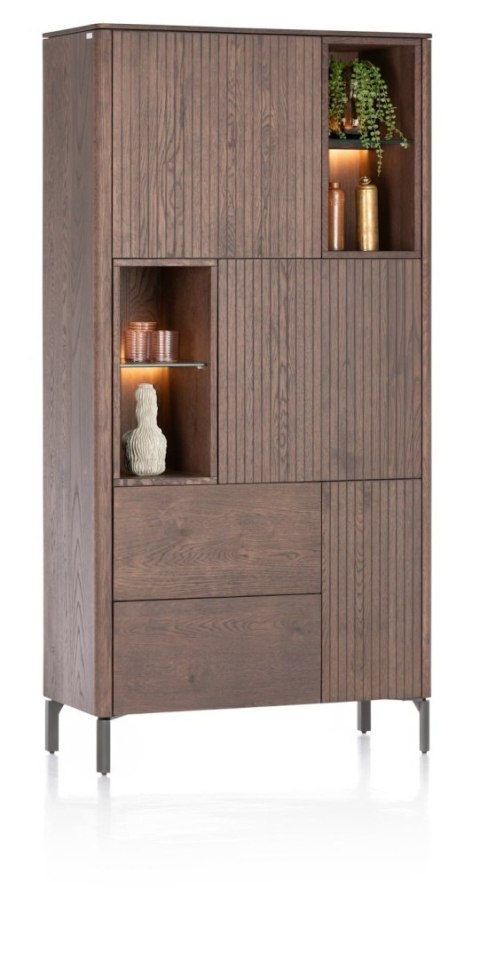 [na zamówienie] Wysoka Komoda / Regał Zamknięty TRENTON, 95x191 cm, Fornir Dębowy Kolor Clay, Lamele, LED - XOOON